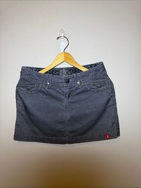 Dark Gray Mini Skirt with Studded Pocket Detail